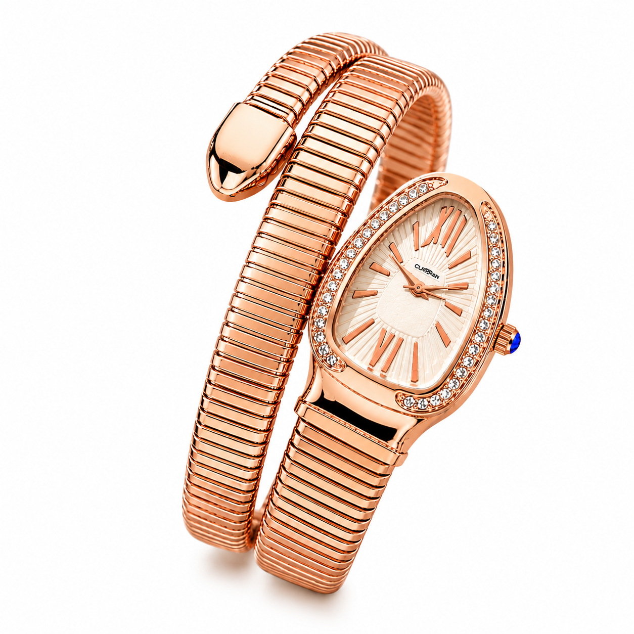 Portive Women's Rose Gold Snake Bracelet Quartz Watch