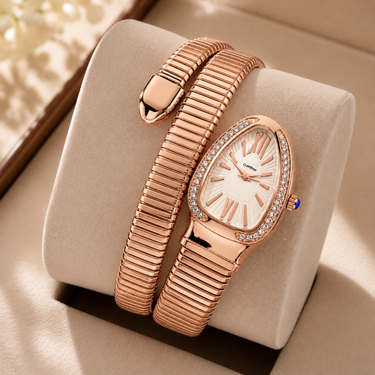 Portive Women's Rose Gold Snake Bracelet Quartz Watch