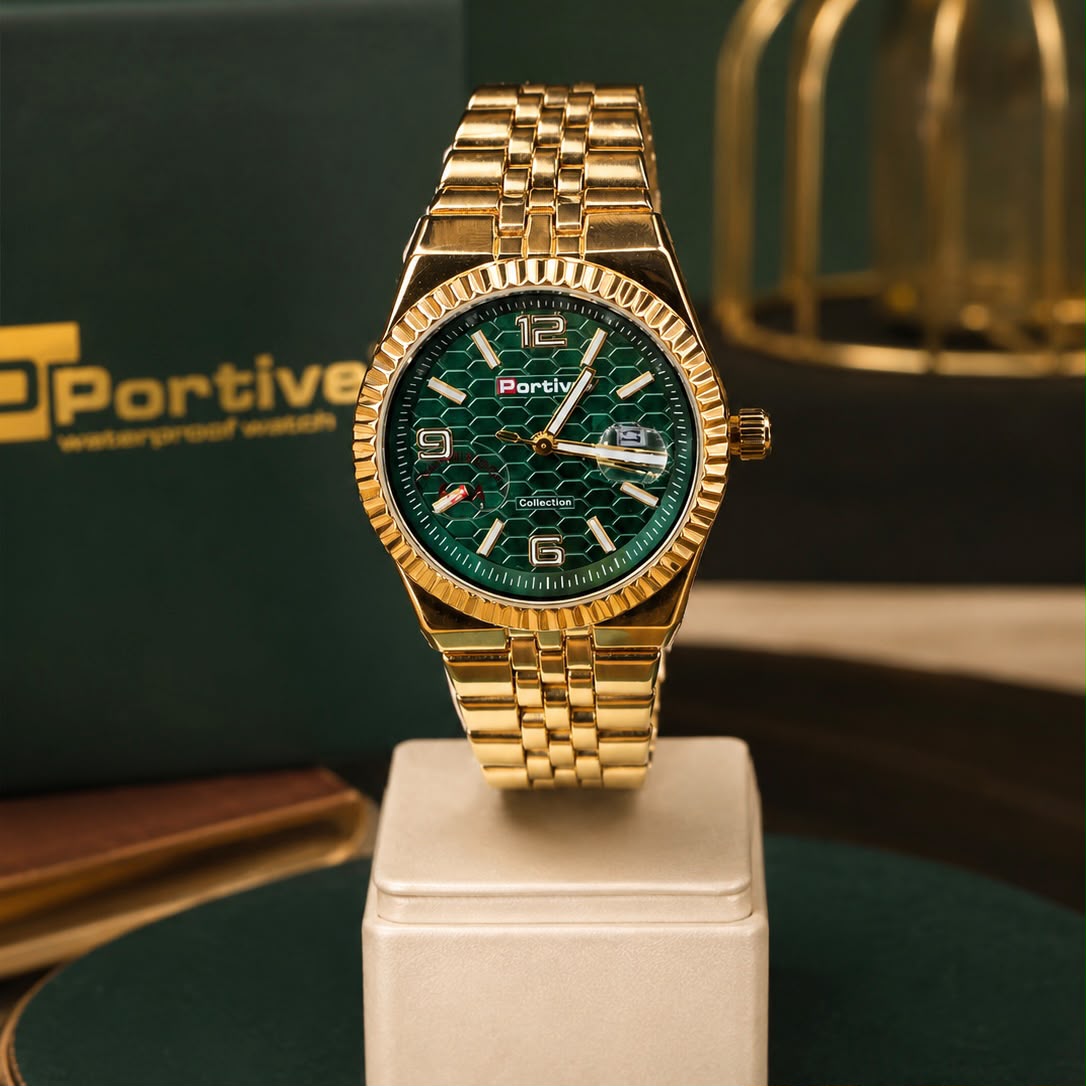 Portive Luxury Gold Green Men's Watch