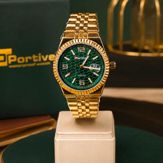 Portive Luxury Gold Green Men's Watch