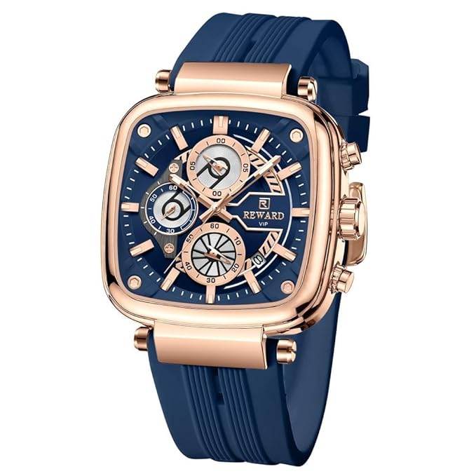 Reward VIP Blue Square Chronograph Silicone Strap Men's Watch