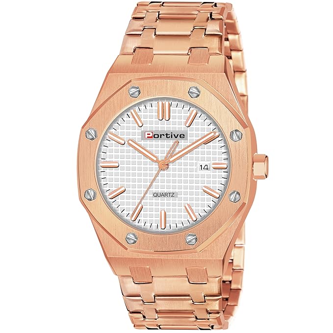 Portive Royal Rose Gold White Dial Premium Quartz Watch for Men