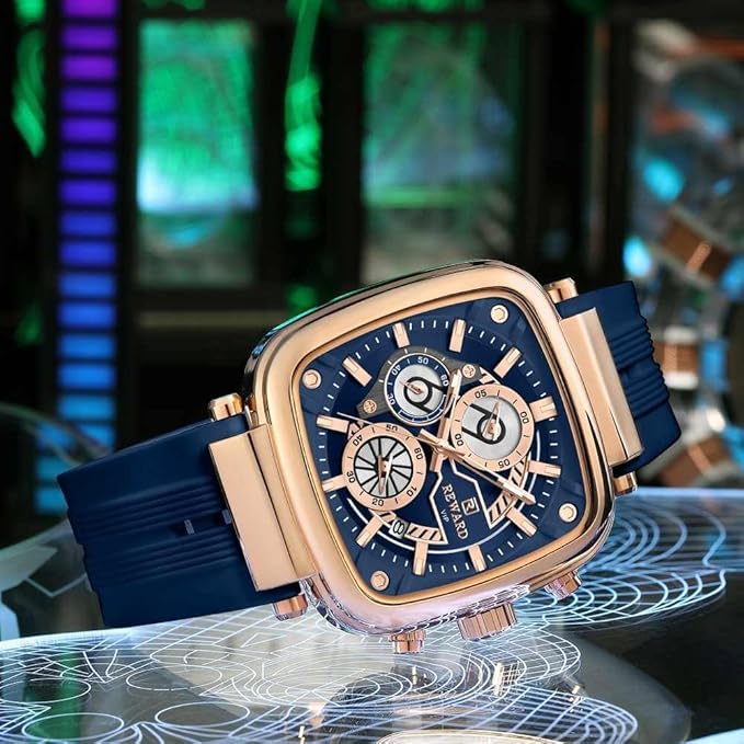 Reward VIP Blue Square Chronograph Silicone Strap Men's Watch