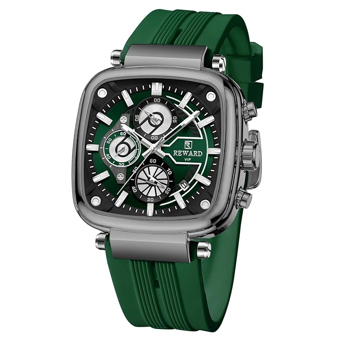 Reward VIP Green Square Chronograph Silicone Strap Men's Watch
