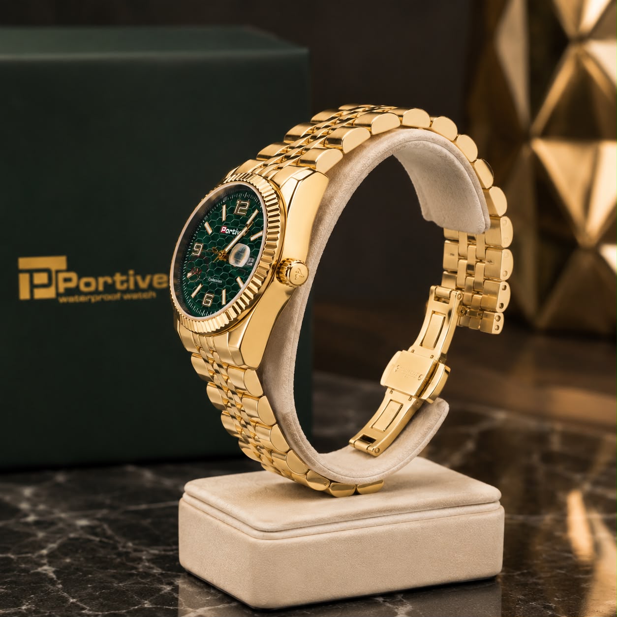 Portive Luxury Gold Green Men's Watch