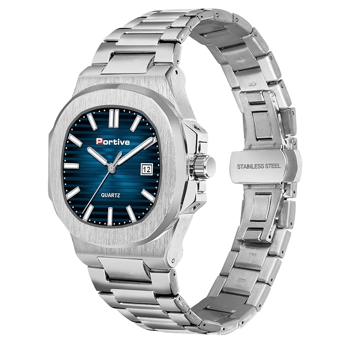Portive Ocean Blue Luxury Stainless Steel Quartz Watch For Men