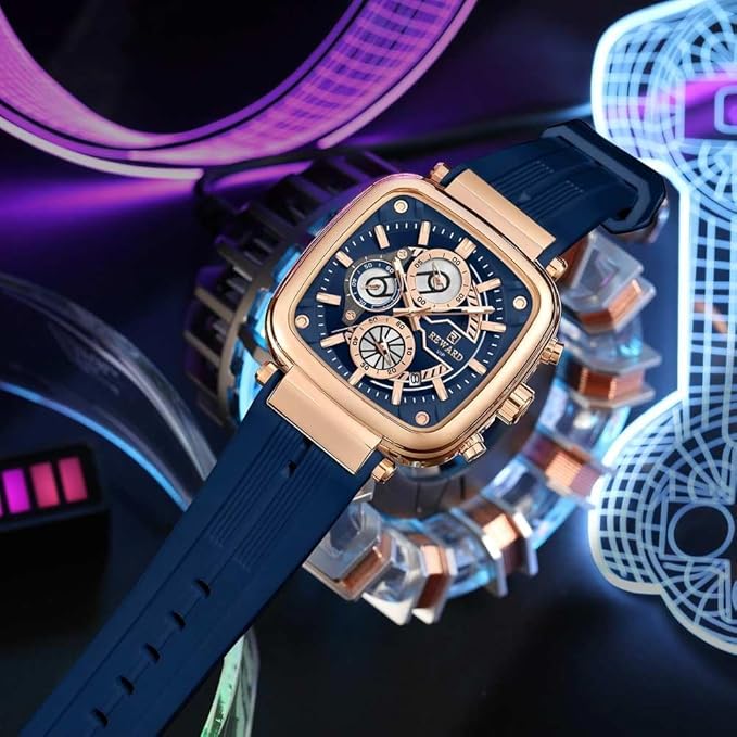 Reward VIP Blue Square Chronograph Silicone Strap Men's Watch