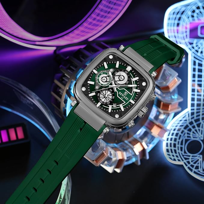 Reward VIP Green Square Chronograph Silicone Strap Men's Watch