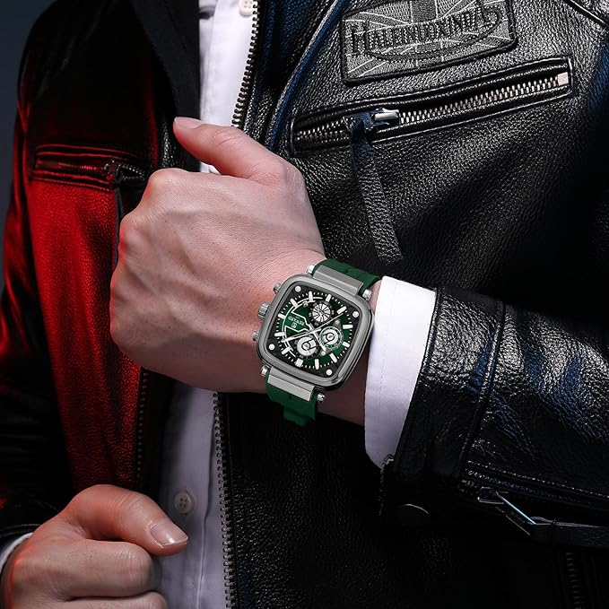 Reward VIP Green Square Chronograph Silicone Strap Men's Watch