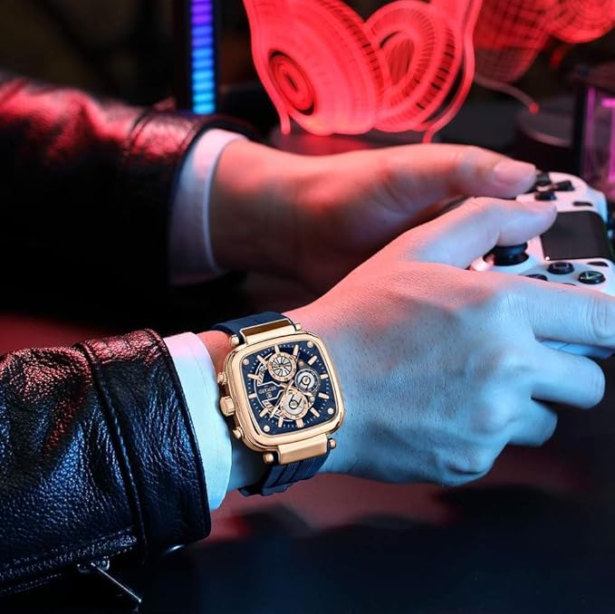 Reward VIP Blue Square Chronograph Silicone Strap Men's Watch