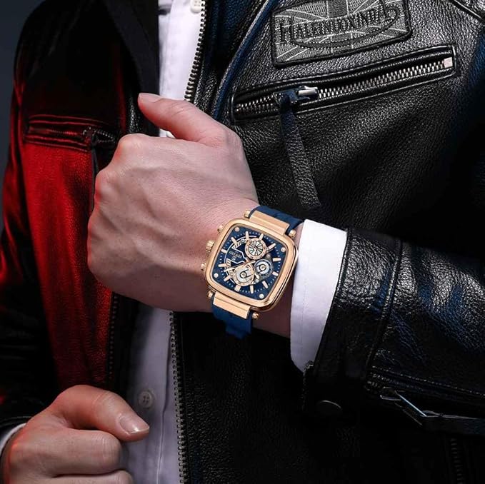 Reward VIP Blue Square Chronograph Silicone Strap Men's Watch