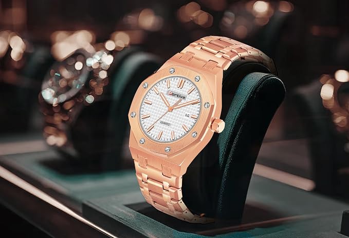 Portive Royal Rose Gold White Dial Premium Quartz Watch for Men
