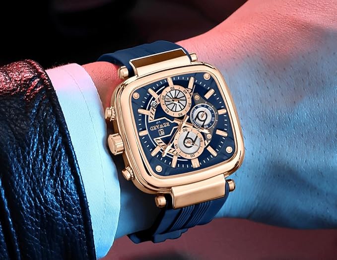 Reward VIP Blue Square Chronograph Silicone Strap Men's Watch
