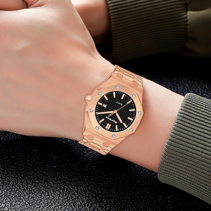 Portive Royal Rose Gold Black Dial Premium Quartz Watch for Men