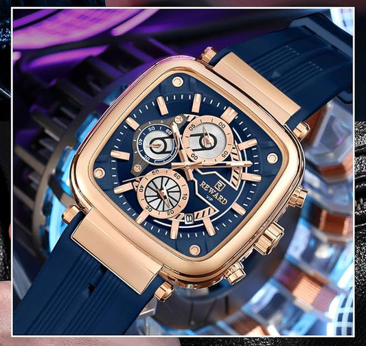 Reward VIP Blue Square Chronograph Silicone Strap Men's Watch