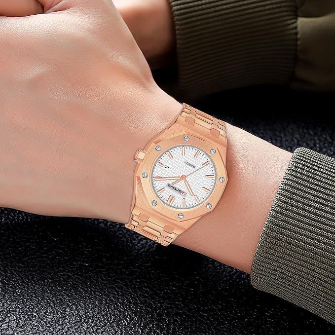 Portive Royal Rose Gold White Dial Premium Quartz Watch for Men