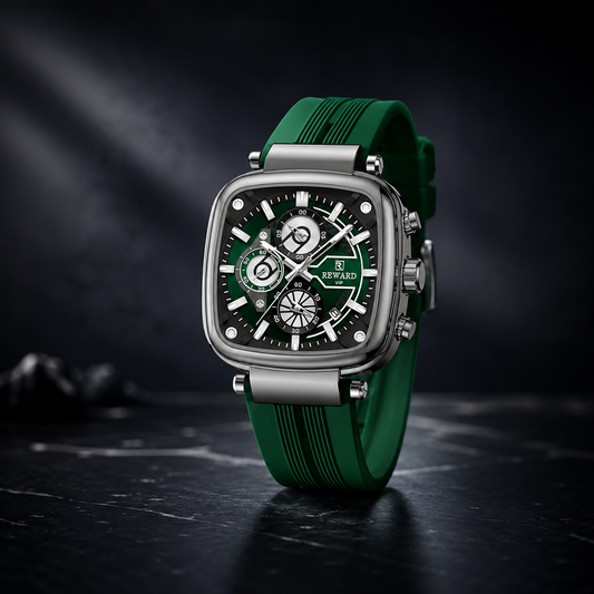 Reward VIP Green Square Chronograph Silicone Strap Men's Watch